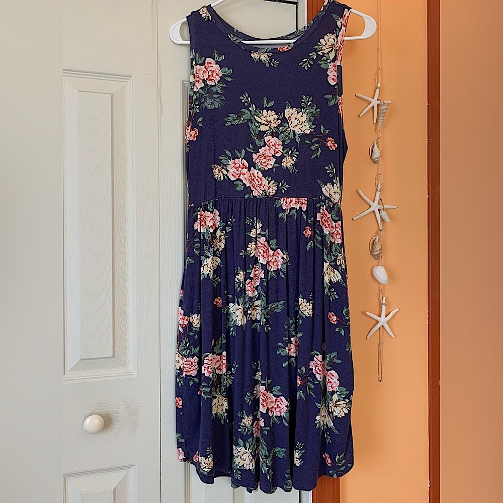 5️⃣$5 Bundle🌺 Maurices Womens Blue Floral Empire Waist Pocket Dress Size Small